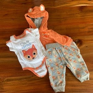 Baby Boy 3m 3 piece set orange fox 0-3m